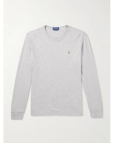 Polo Ralph Lauren Logo-Embroidered Cotton-Jersey T-Shirt - Grigio