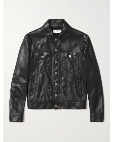 Saint Laurent Slim-fit Leather Trucker Jacket - Black