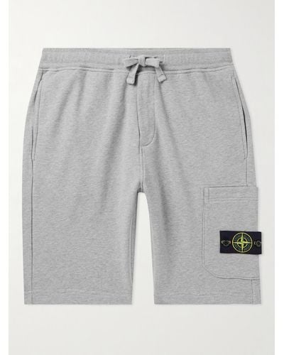 Stone Island Straight-leg Logo-appliquéd Garment-dyed Cotton-jersey Shorts - Grey