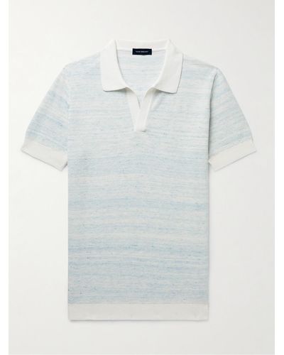 Thom Sweeney Cotton And Linen-blend Polo Shirt - Blue