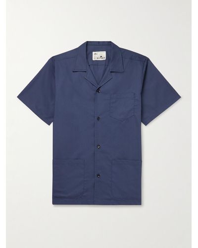Bather Traveller Camp-collar Cotton-blend Poplin Shirt - Blue
