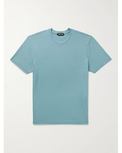 Tom Ford T-Shirt aus Jersey aus einer Lyocell-Baumwollmischung - Blau