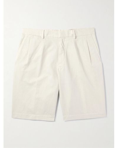 Zegna Straight-leg Pleated Cotton And Linen-blend Twill Shorts - Natural
