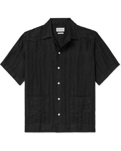 Oliver Spencer Camp-collar Embroidered Linen Shirt - Black