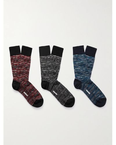 Missoni Set aus drei Paar Socken aus gestreiftem Jacquard-Strick aus einer Baumwollmischung - Schwarz