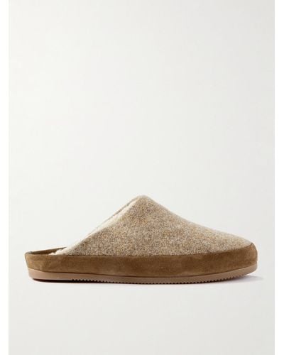 Mulo Suede-trimmed Shearling-lined Recycled-wool Slippers - Brown