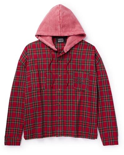 Liberal Youth Ministry Logo-print Jersey-trimmed Checked Twill Hoodie - Red