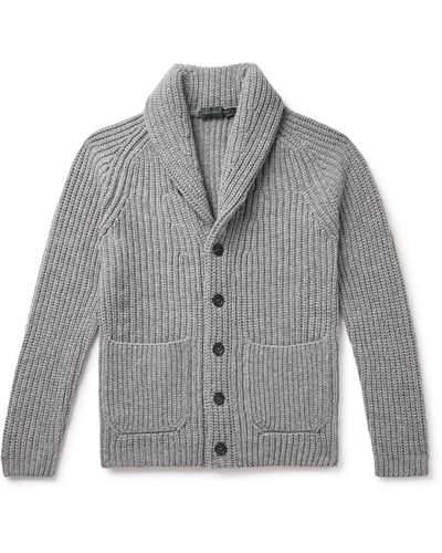 Incotex Slim-fit Shawl-collar Ribbed Wool Cardigan - Gray