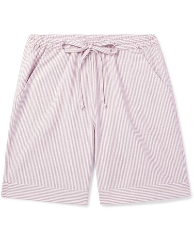 Loretta Caponi Straight-leg Striped Cotton-seersucker Drawstring Shorts - Pink
