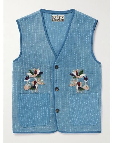 Kartik Research Embroidered Cotton Vest - Blue