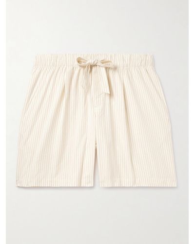 Tekla Birkenstock Straight-leg Pleated Striped Organic Cotton-poplin Pyjama Shorts - Natural