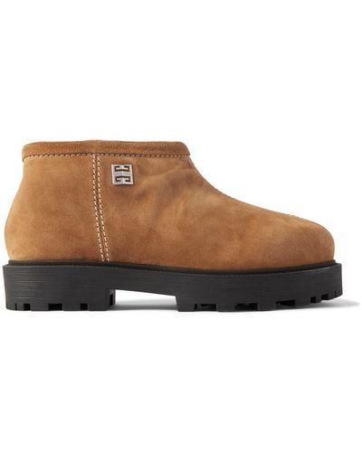 Givenchy Shearling-lined Logo-embellished Suede Boots - Brown