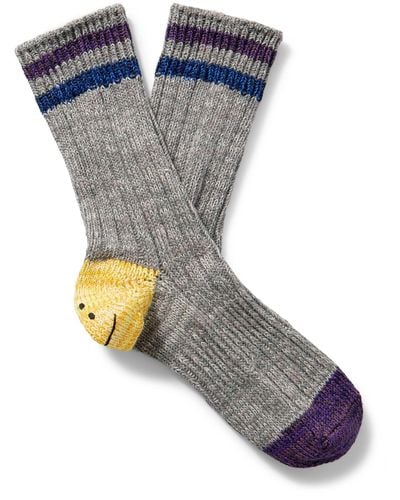 Kapital Intarsia Cotton And Hemp-blend Socks - Gray