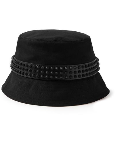Christian Louboutin Bobino Spikes Leather-trimmed Cotton-canvas Bucket Hat - Black