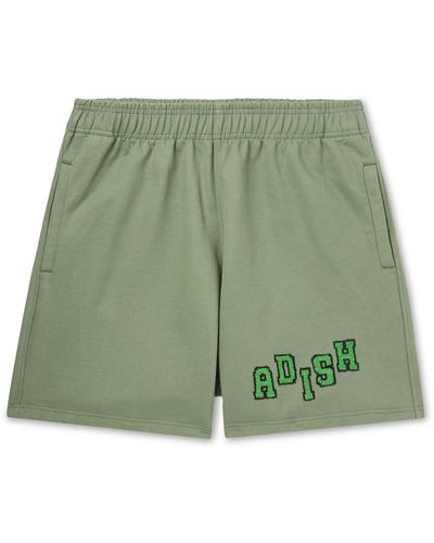 Adish Tatreez Wide-leg Logo-embroidered Cotton-jersey Shorts - Green