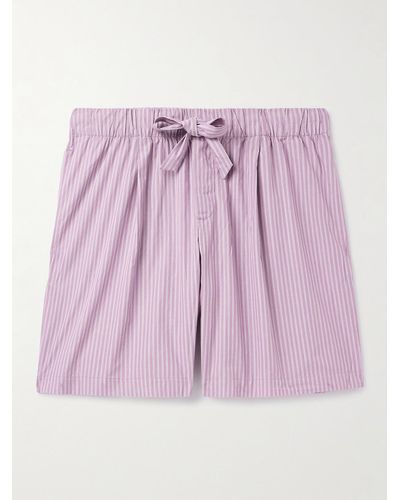 Tekla Birkenstock Straight-leg Pleated Striped Organic Cotton-poplin Pyjama Shorts - Pink