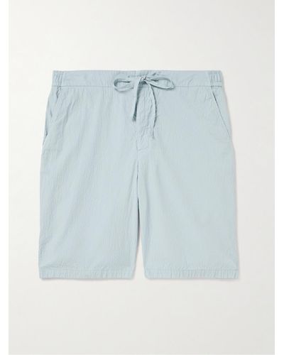 Frescobol Carioca Sergio Straight-leg Cotton-blend Seersucker Drawstring Shorts - Blue