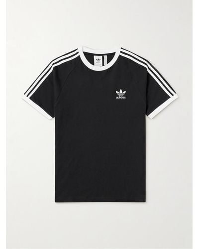 adidas Originals T-shirt in jersey di cotone con logo ricamato e righe - Nero