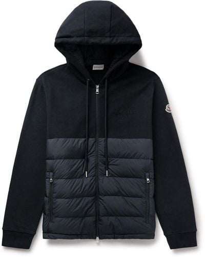Moncler Logo-appliquéd Paneled Cotton-jersey And Quilted Shell Down Zip-up Hoodie - Black