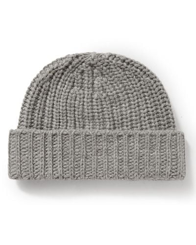 Johnstons of Elgin Ribbed Cashmere Beanie - Gray