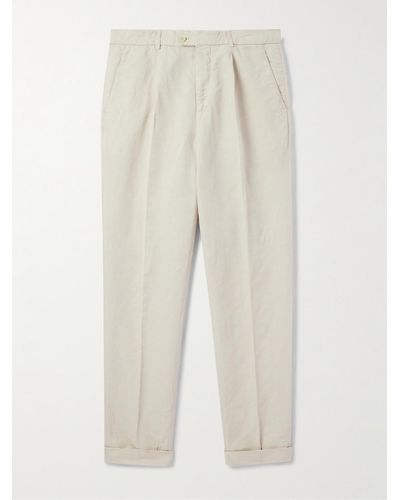 Brunello Cucinelli Pantaloni a gamba dritta in misto lino e cotone con pinces - Bianco