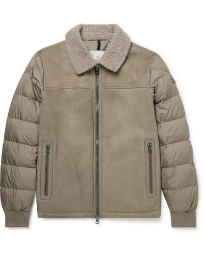 Moncler Jumeaux Logo-appliquéd Shearling And Leather-trimmed Suede And Quilted Shell Down Jacket - Brown