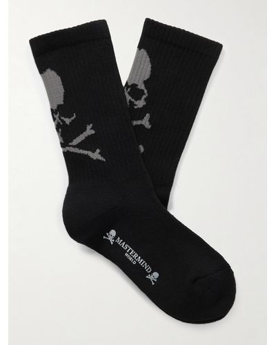 MASTERMIND WORLD Logo-jacquard Ribbed Cotton-blend Socks - Black