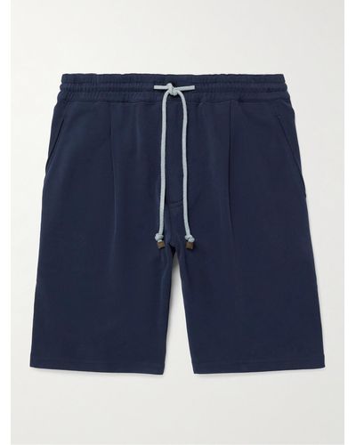 Brunello Cucinelli Straight-leg Cotton-jersey Drawstring Shorts - Blue