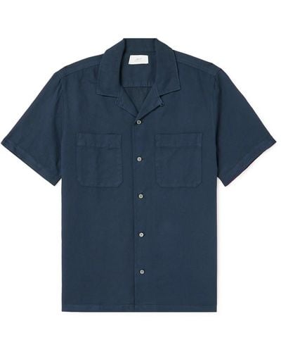 MR P. Michael Convertible-collar Garment-dyed Cotton And Linen-blend Twill Shirt - Blue