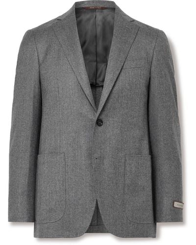 Canali Kei Unstructured Super 120s Wool-flannel Suit Jacket - Gray