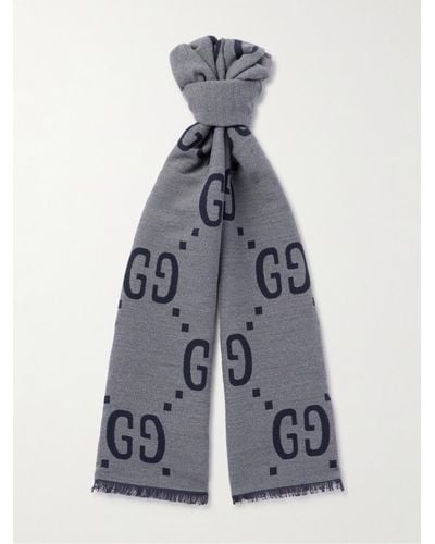 Gucci Sciarpa in misto lana e seta con logo jacquard - Bianco
