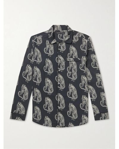 Desmond & Dempsey Pyjama-Hemd aus Baumwolle mit Print - Grau