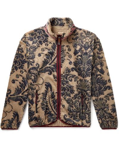 Kapital Jacquard-trimmed Printed Fleece Jacket - Brown