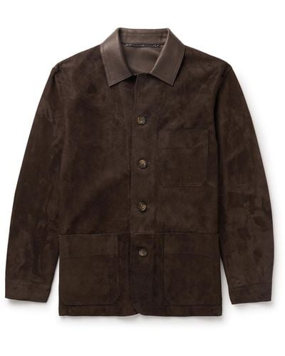 Canali Leather-trimmed Suede Chore Jacket - Brown