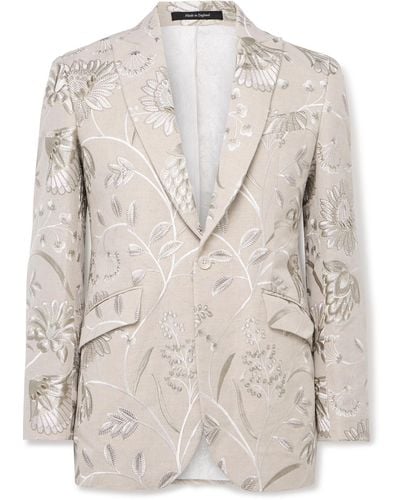 Favourbrook Newport Embroidered Linen And Cotton-blend Tuxedo Jacket - Natural