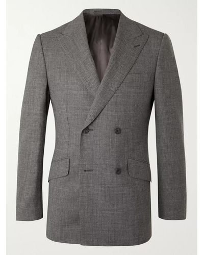 Kingsman Archie Reid Slim-fit Double-breasted Prince Of Wales Checked Wool Suit Jacket - Grey