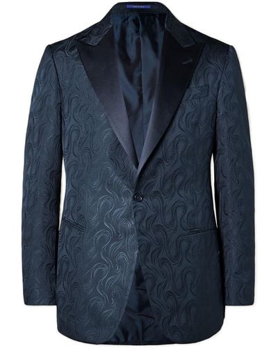 Ralph Lauren Purple Label Silk Jacquard Suit Jacket - Blue