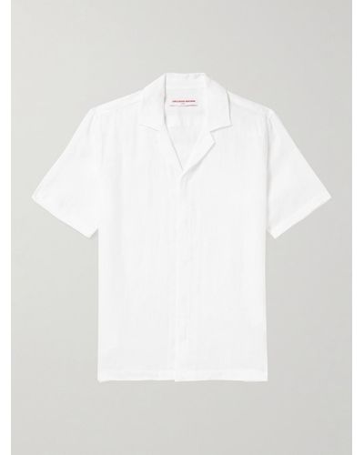 Orlebar Brown Camicia in lino con colletto aperto e ricamo Maitan - Bianco