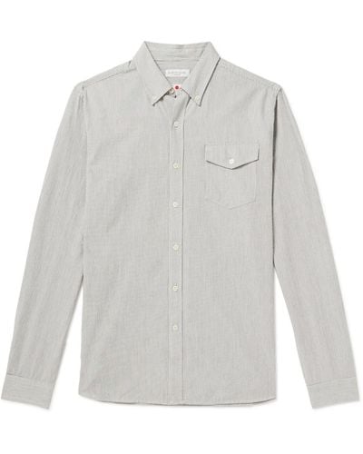 Richard James Button-down Collar Striped Cotton, Linen And Ramie-blend Shirt - White