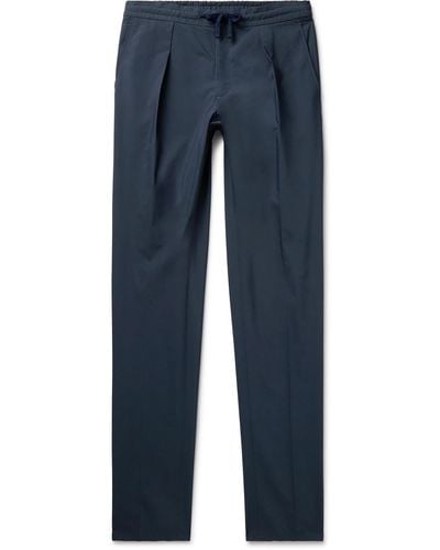 Incotex Venezia 1951 Slim-fit Pleated Cotton-blend Poplin Pants - Blue