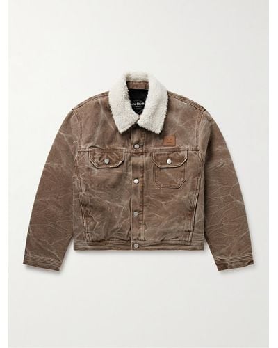 Acne Studios Orsan Fleece-trimmed Padded Distressed Cotton-canvas Jacket - Brown