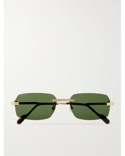 Cartier Rimless Rectangular-frame Gold-tone Sunglasses - Green