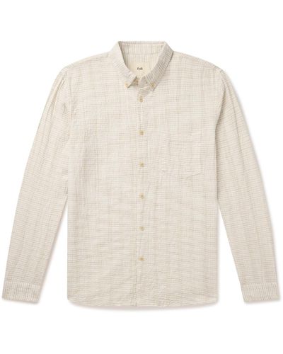 Folk Button-down Collar Striped Cotton And Linen-blend Seersucker Shirt - White
