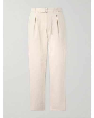 STÒFFA Tapered Pleated Belted Cotton-twill Pants - Natural