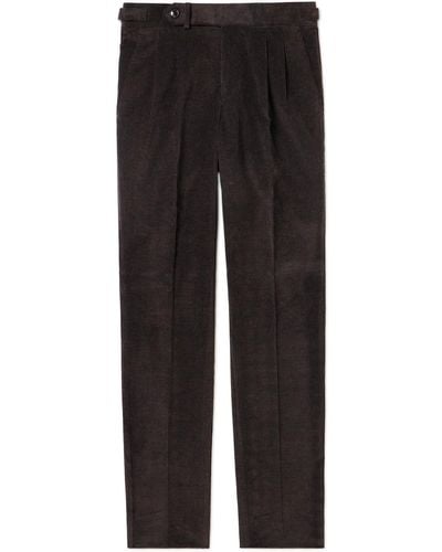 James Purdey & Sons Tapered Pleated Cotton-corduroy Pants - Black