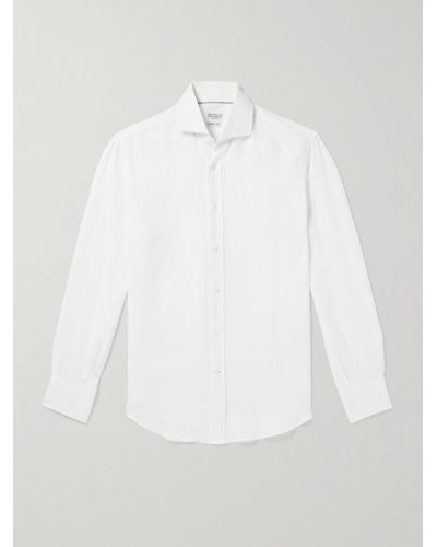 Brunello Cucinelli Cutaway-collar Linen Shirt - White