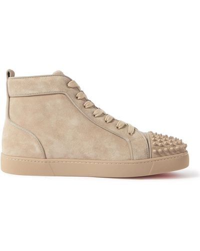Christian Louboutin Louis Grosgrain-trimmed Spiked Suede High-top Sneakers  in Brown for Men | Lyst