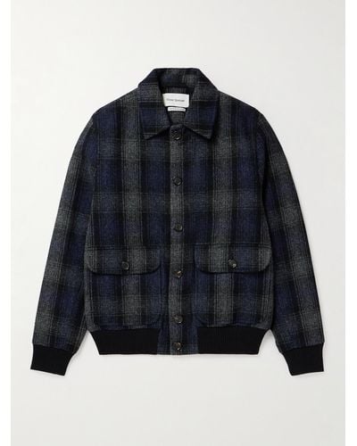 Oliver Spencer Linfield Checked Wool Bomber Jacket - Blue
