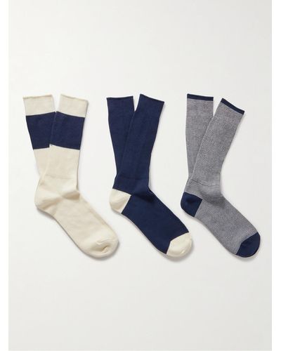MR P. Three-pack Stretch Cotton-blend Socks - Blue