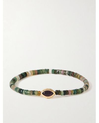 Luis Morais Eye Of The Idol Gold Multi-stone Beaded Bracelet - Green